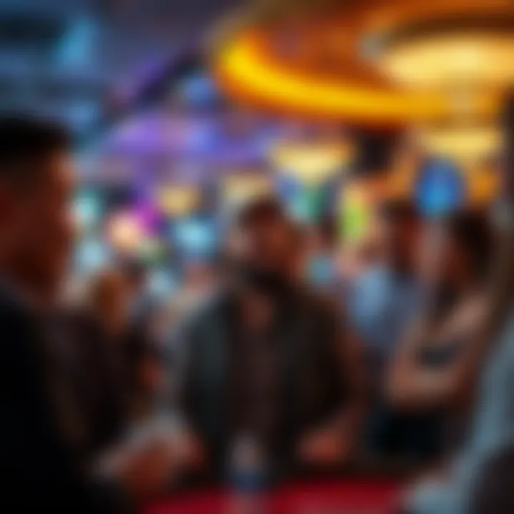 A vibrant community gathering in a casino setting, emphasizing social interaction