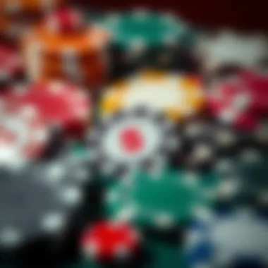 Close-up of various casino game chips