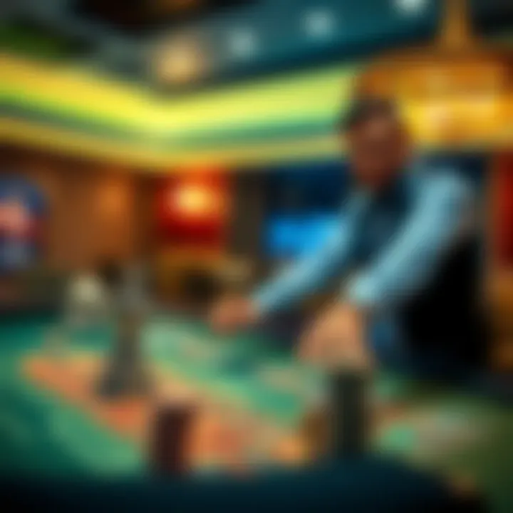 A player placing bets on a roulette table with chips