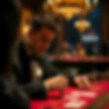 Player analyzing a baccarat hand with focused expression
