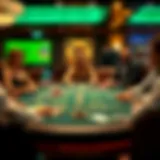 A captivating live blackjack table with a dealer and players engaged in the game.