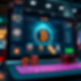 Futuristic online casino interface showcasing cryptocurrency integration