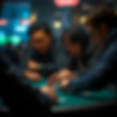 Engaged Players in a Strategic Poker Moment A dramatic moment in a poker game with players engaged in strategy
