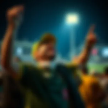 Cricket fan celebrating a live game