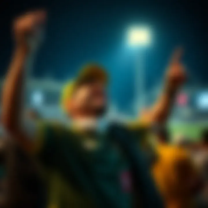 Cricket fan celebrating a live game