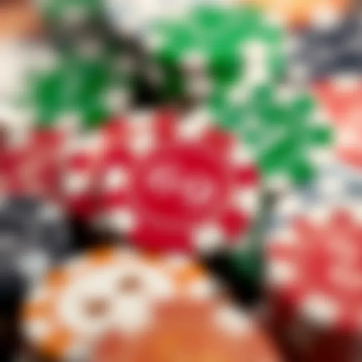 A close-up of various casino game chips representing different games.