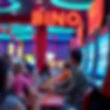 A vibrant bingo hall atmosphere with players engaged in the game