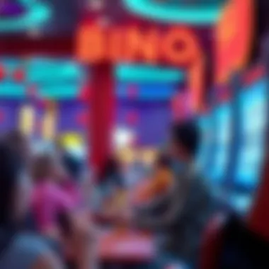 A vibrant bingo hall atmosphere with players engaged in the game