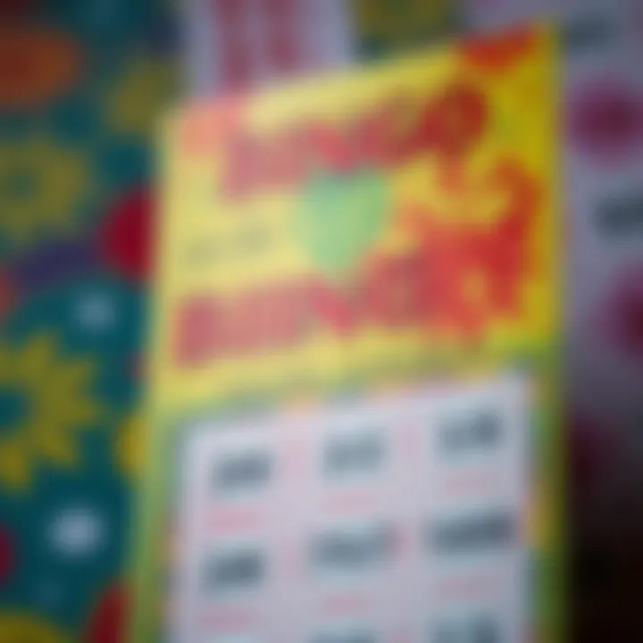 Close-up of a bingo ticket with vibrant patterns